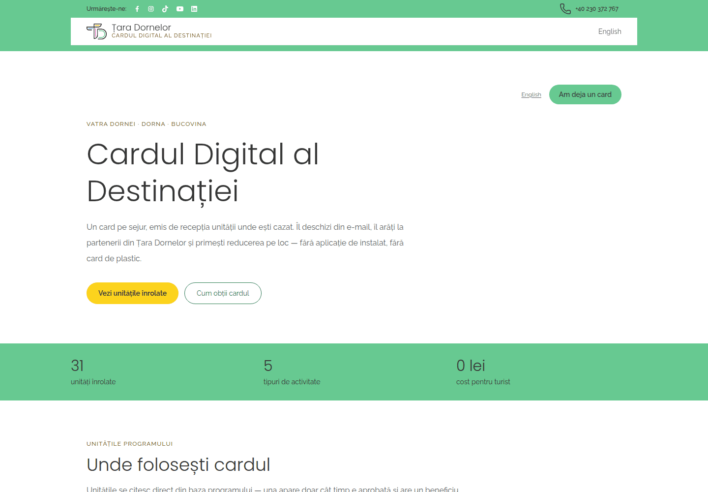 Card digital — descoperă avantajele locale — captură a interfeței desktop