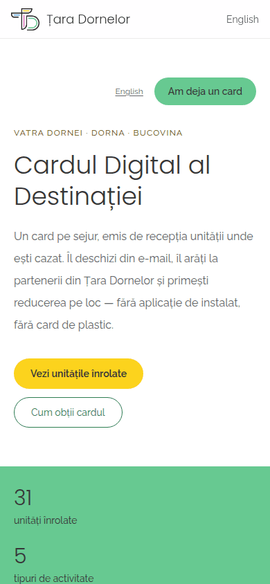 Card digital — descoperă avantajele locale — captură a interfeței mobil
