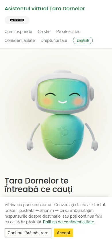 Chatbot — asistentul digital al destinației — captură a interfeței mobil